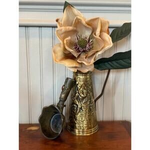 Chinese Brass Silk Iron with Dragon Relief & Inlaid Handle
